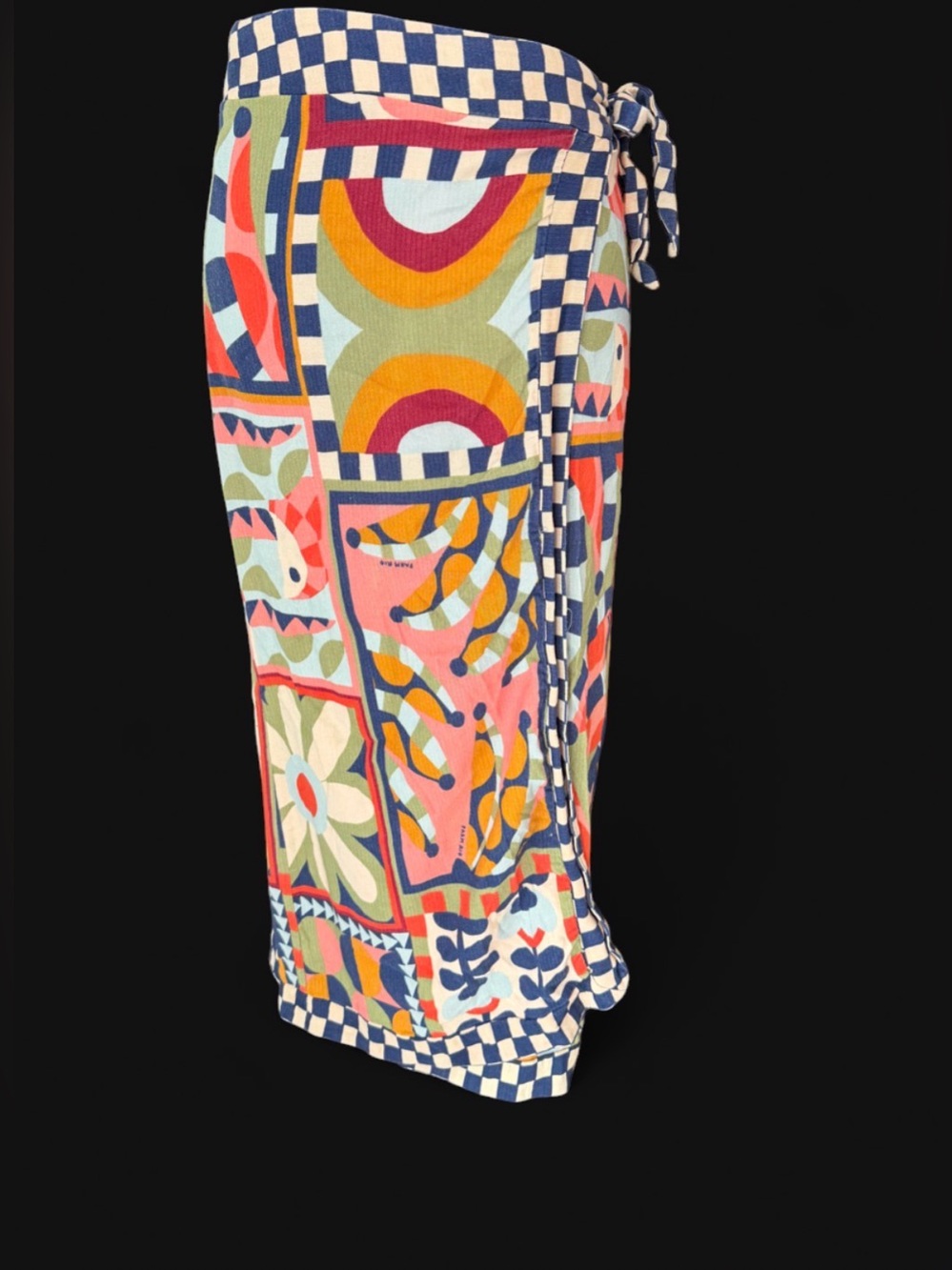 Farm Rio Wrap Midi Skirt PP XS Colorful Geometric Patchwork Made in Brazil - Picture 2 of 8